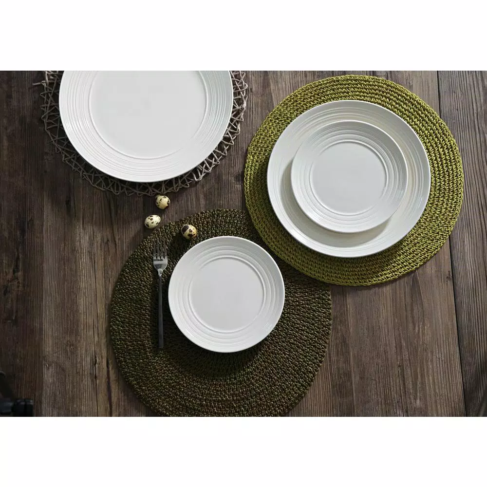 THOMSON POTTERY Ripple 16-Piece Off White Stoneware Dinnerware Set, Service for 4