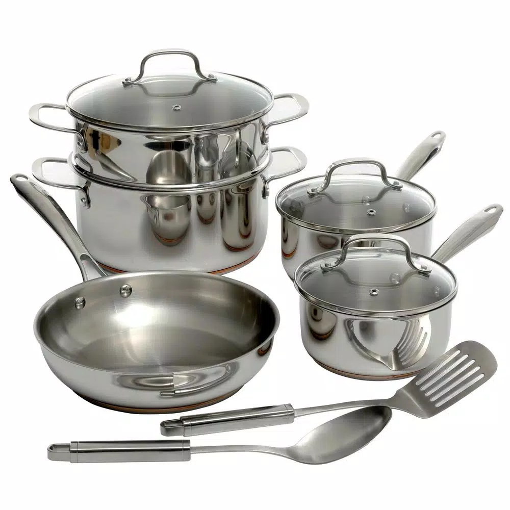 Oster Cuisine Kellerton 10-Piece Stainless Steel Cookware Set with Copper Accents