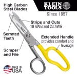 Klein Tools Heavy-Duty Electrical Scissors with Free-Fall Handle and High Carbon Steel Serrated Blades thumbnail 2