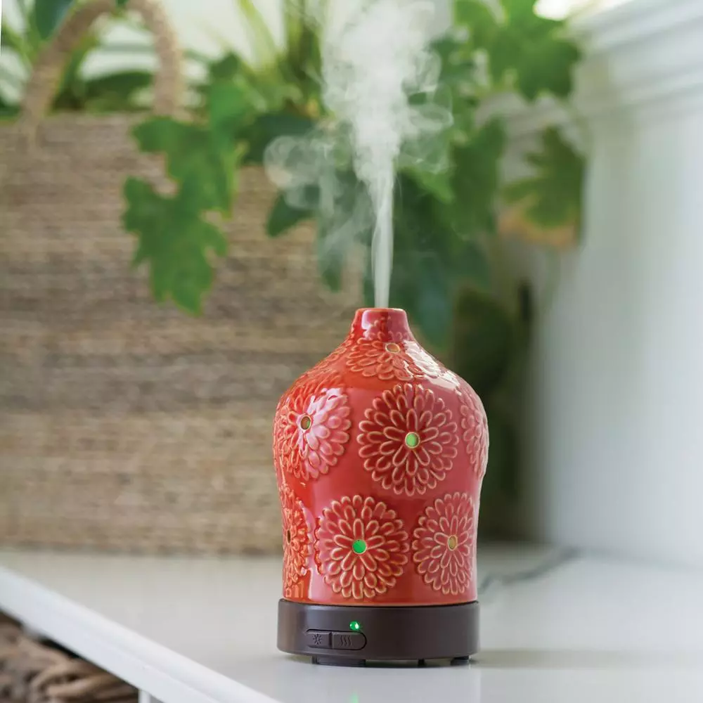 Airome Lotus Ultrasonic Essential Oil Diffuser, 9.3 in, Red/Orange Ceramic