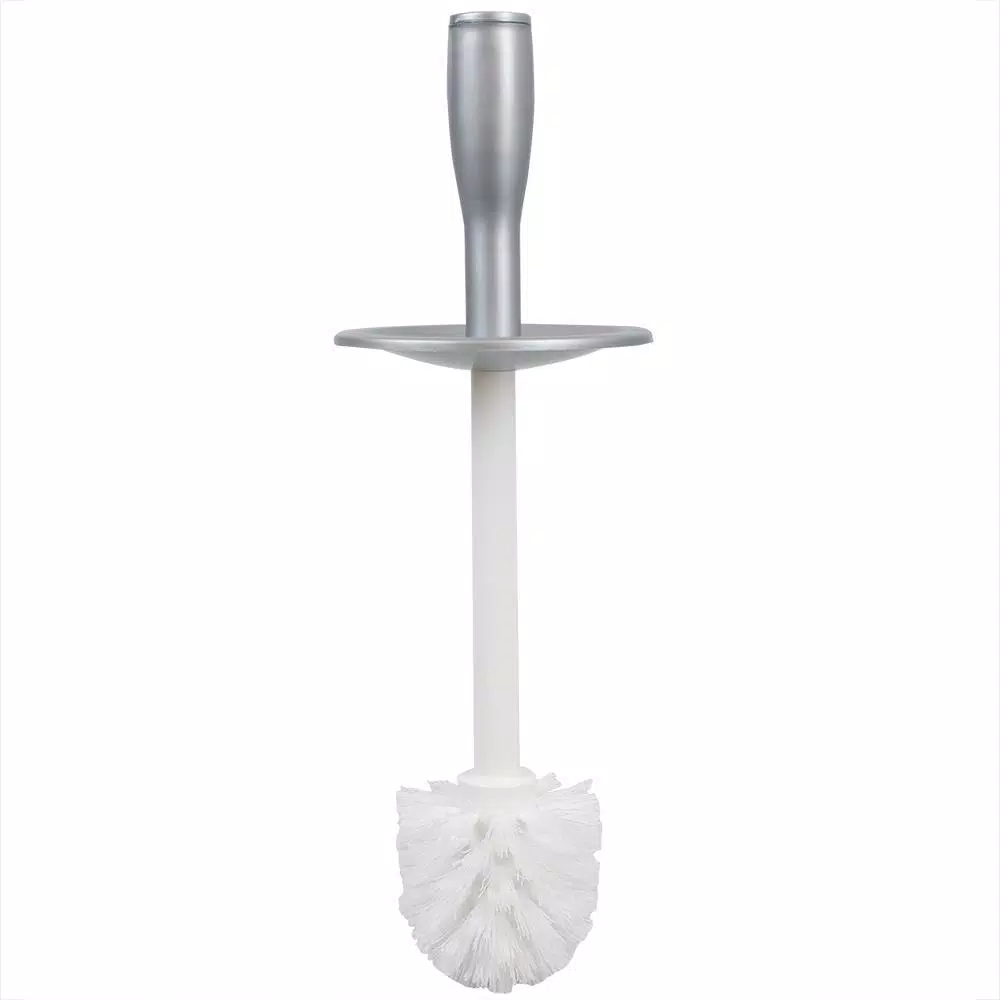 Home Basics Grey Plastic Toilet Brush and Holder Set with Nylon Bristles