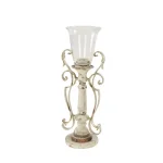 LITTON LANE Distressed White Wood, Glass and Metal Hurricane Candle Holder thumbnail 1