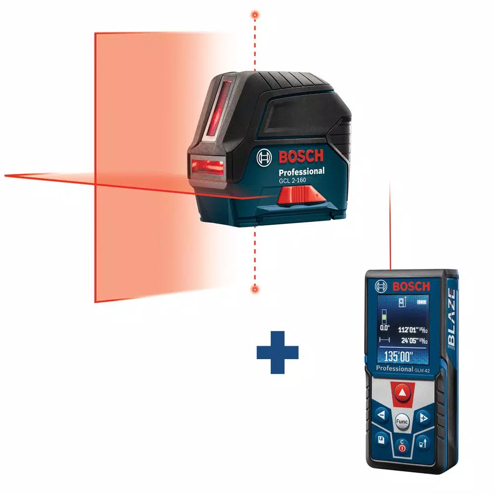 Bosch GCL 2-160 Self-Leveling Cross Line Laser & BLAZE GLM 42 135 ft. Laser Measure Combo Kit