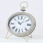 Winsome House Gray Oval Decorative Table Clock - Shabby Chic Analog Desk Clock with Roman Numerals thumbnail 10
