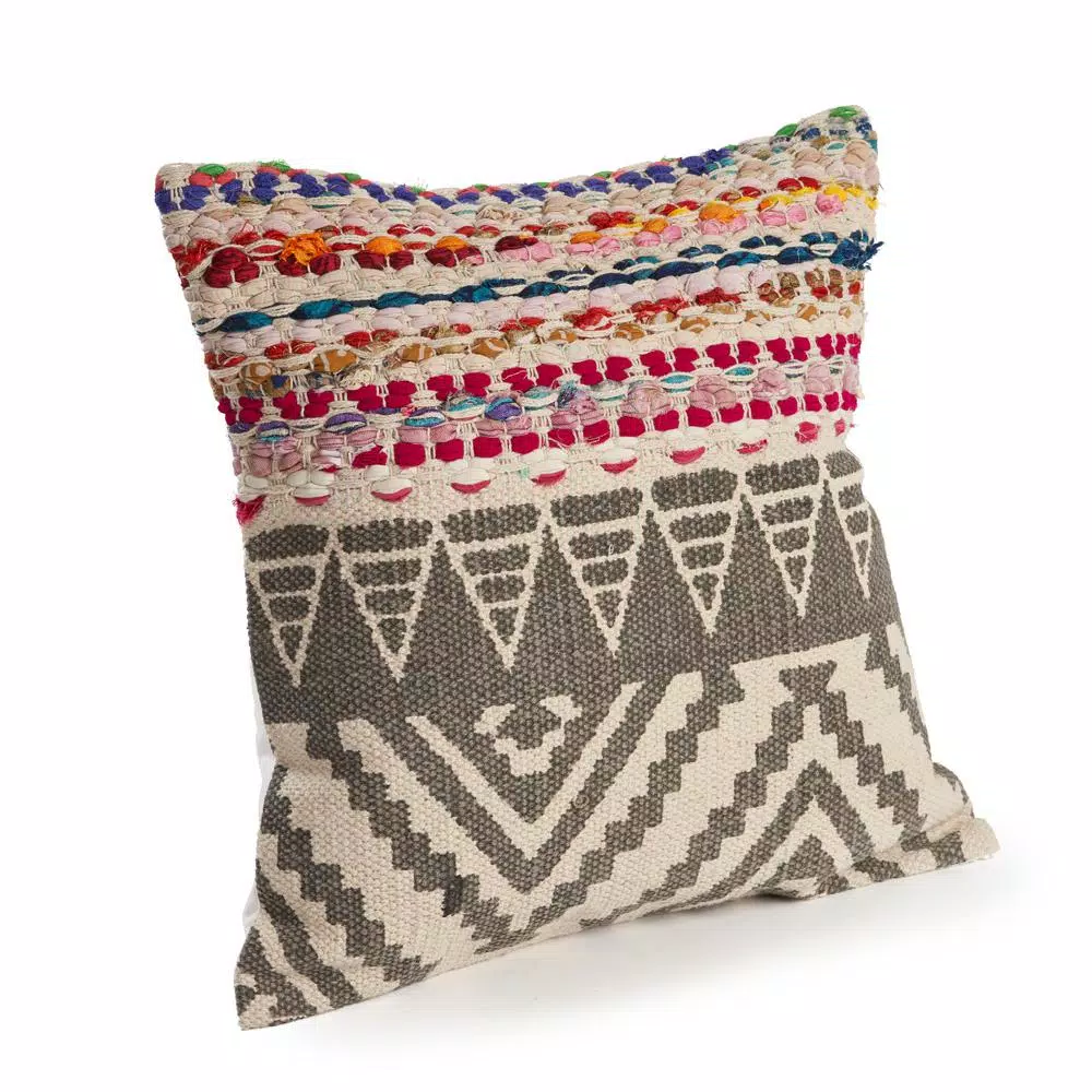LR Resources Bohemian Geometric Multicolored Throw Pillow, 18 x 18 in. Cotton Blend