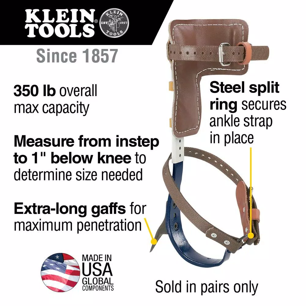 Klein Tools 17 in. to 21 in. Tree Climber Set with 2-3/4 in. Gaffs