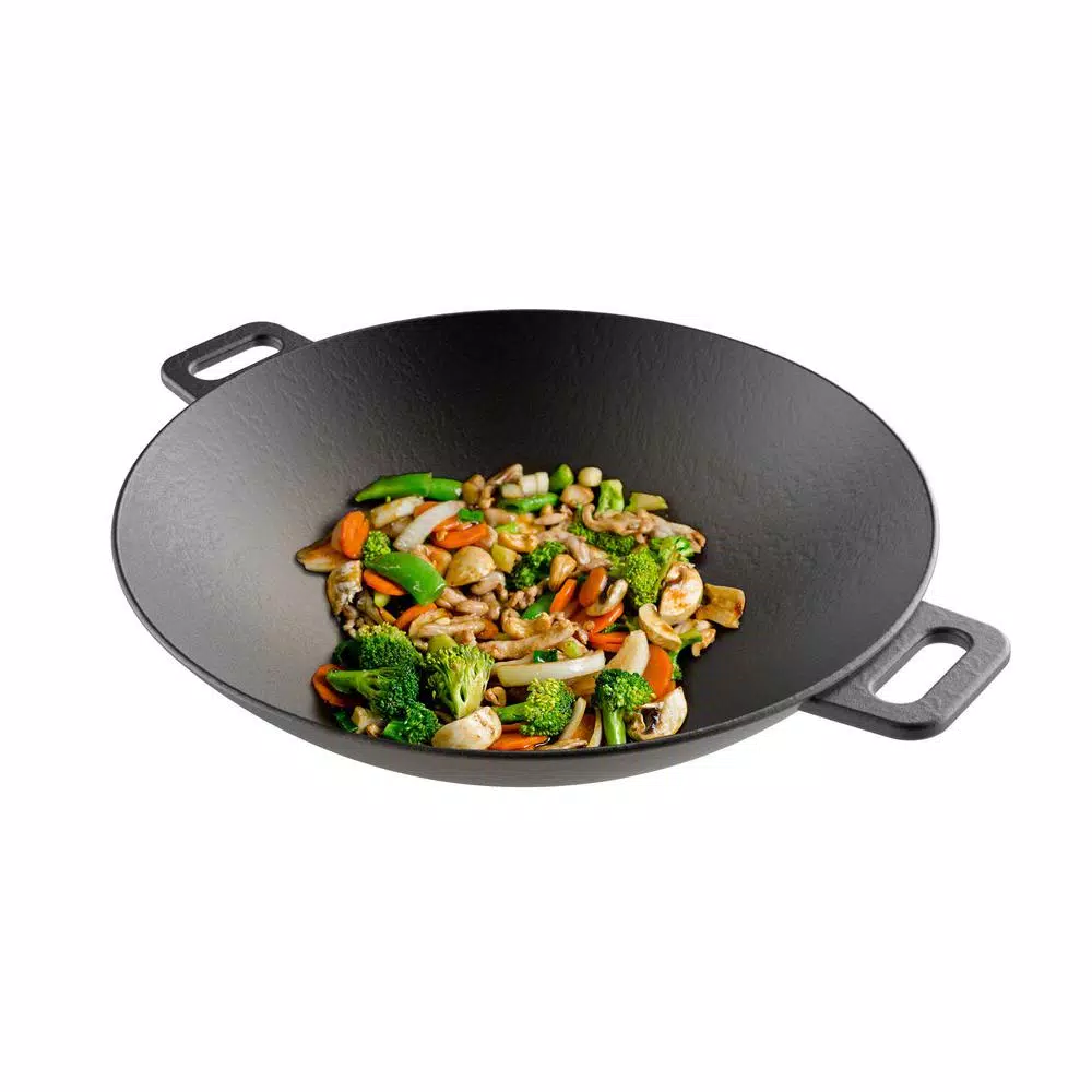 Classic Cuisine 14 in. Pre-Seasoned Cast Iron Wok with Handles