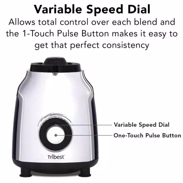Tribest Glass Personal Blender, 42 oz. 4-Speed Chrome Electric Blender with Stainless Steel Blades