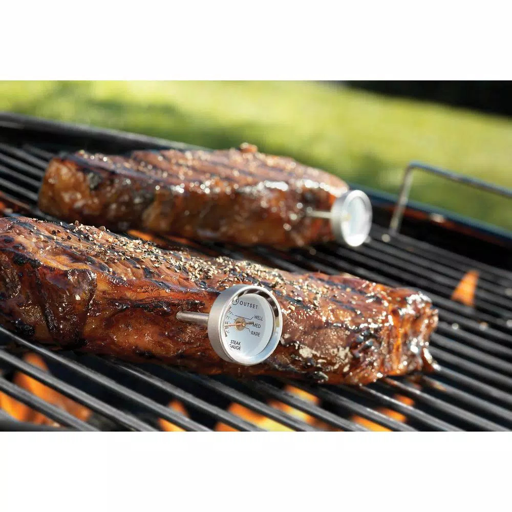 Outset Stainless Steel Steak Thermometers, Set of 4, Analog Meat Temperature Gauges