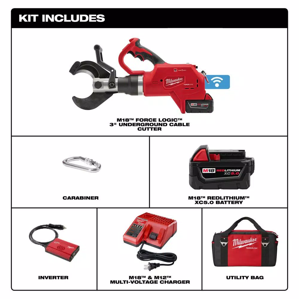 Milwaukee M18 FORCE LOGIC 3 in. Underground Cable Cutter Kit with 5.0 Ah Battery and Charger
