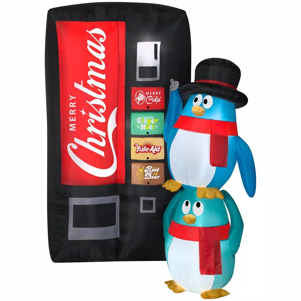 Gemmy 6.5 ft. Merry Christmas Soda Machine & Penguin Inflatable Holiday Decoration