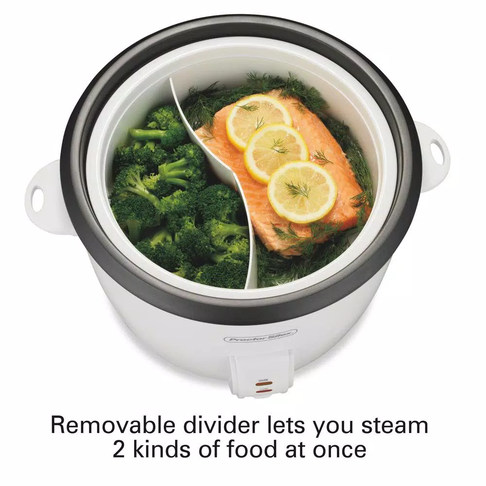 Proctor Silex 30-Cup White Rice Cooker with Steaming Basket and Keep Warm Function