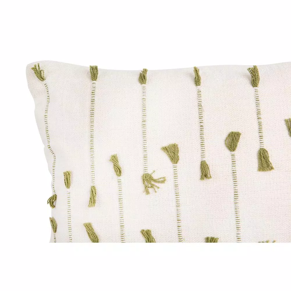 3R Studios White and Green Striped Handwoven Lumbar Throw Pillow, 36 in. x 16 in.