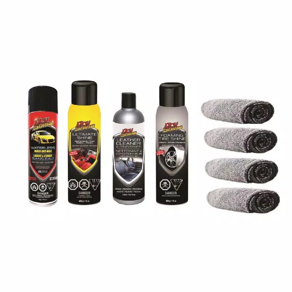 Dry Shine Quad Pack Waterless Car Detailing Kit with 400GSM Microfiber Towels