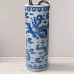 Unbranded 24 in. Blue and White Porcelain Dragon Umbrella Stand and Floor Vase thumbnail 1