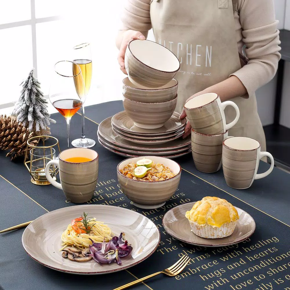 vancasso Bella 16-Piece Porcelain Dinnerware Set, Vintage Creme Beige Service for 4
