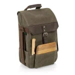 Picnic Time Khaki Green Waxed Canvas 2-Bottle Wine Cooler Bag and Acacia Wood Cheese Board Set thumbnail 1
