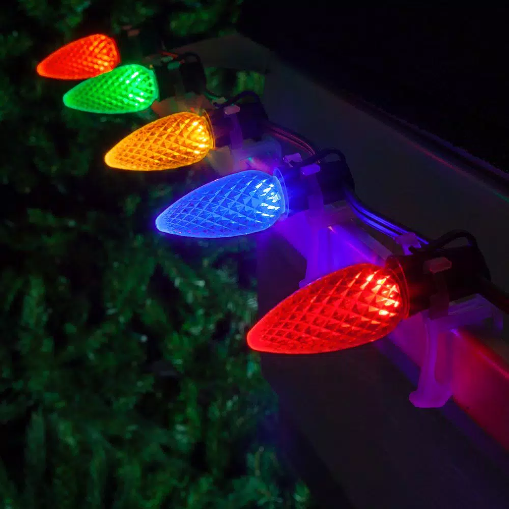 Wintergreen Lighting OptiCore C9 LED Multi-Color Faceted Christmas Light Bulbs, 25-Pack