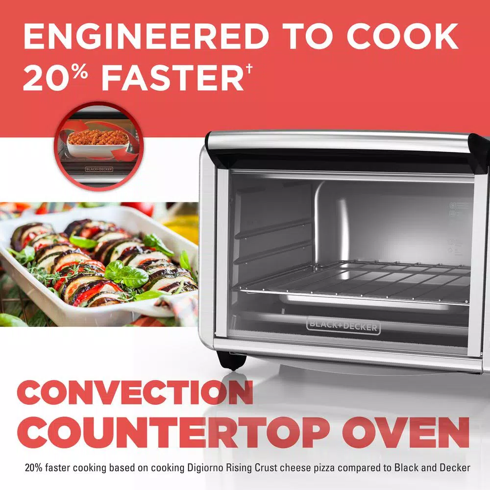 BLACK+DECKER 1500W 6-Slice Convection Toaster Oven with Broiler Pan, Black and Silver