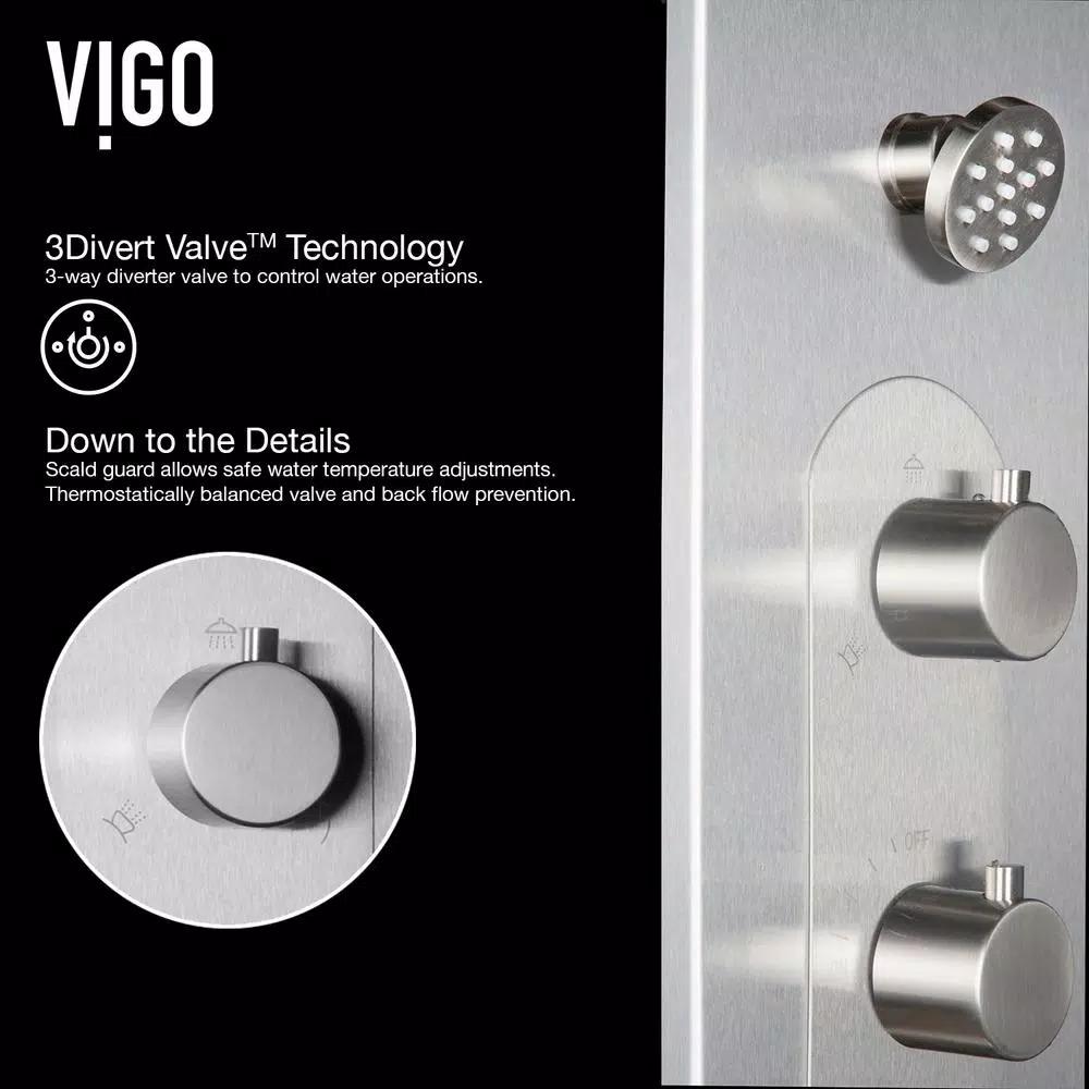VIGO Dilana 66.875 in. Stainless Steel 6-Jet High Pressure Shower Panel System with Handheld Dual Shower