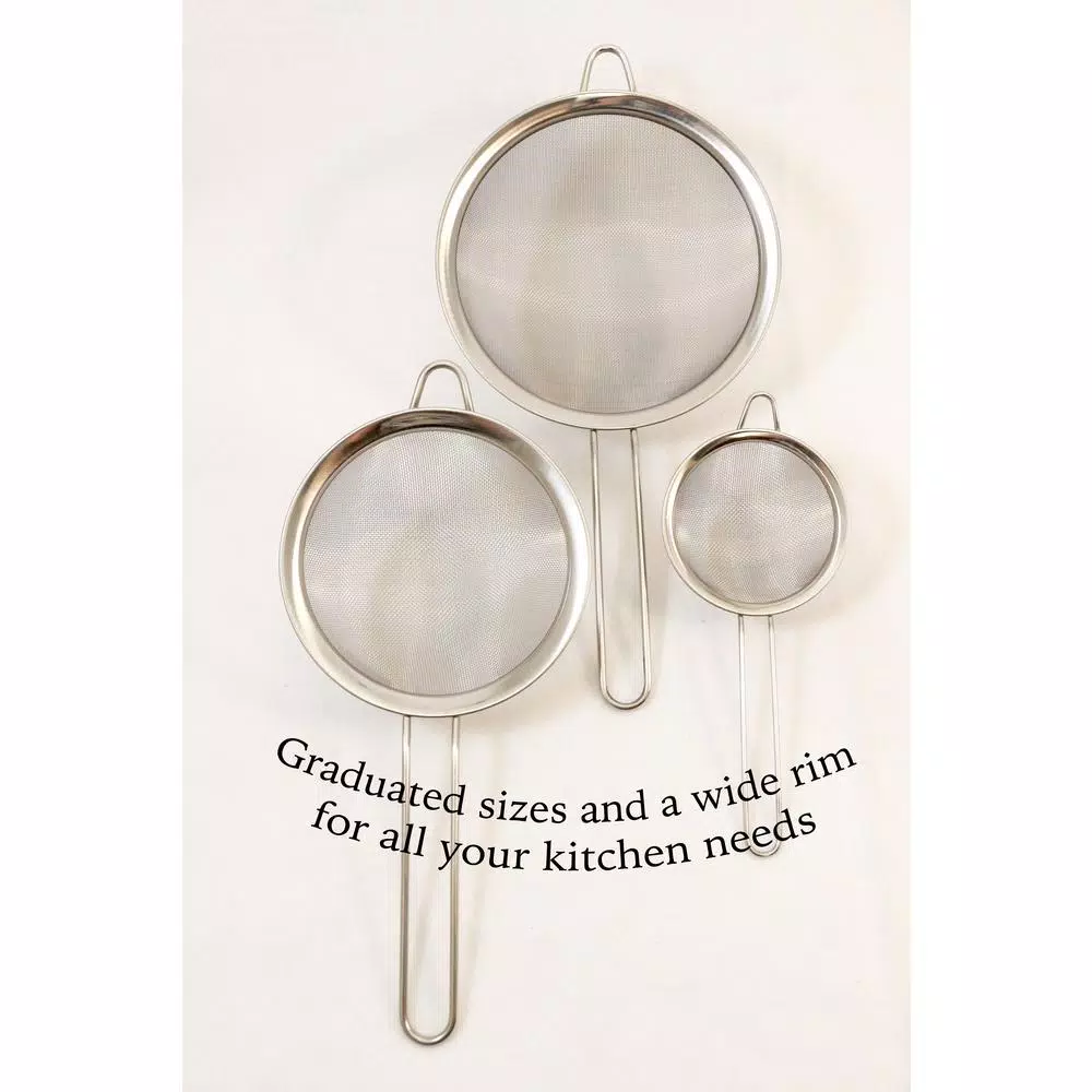 ExcelSteel 3-Piece Stainless Steel Mesh Strainer Set with Hanging Hooks