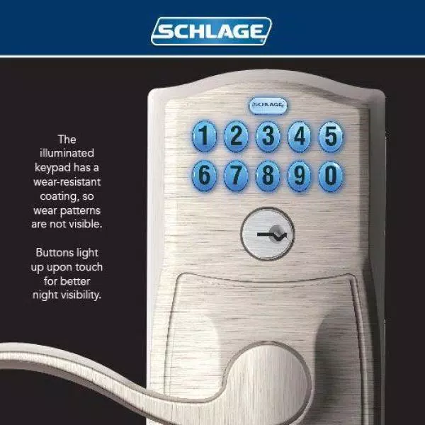Schlage Elan Satin Chrome Electronic Keypad Door Lever with Plymouth Trim