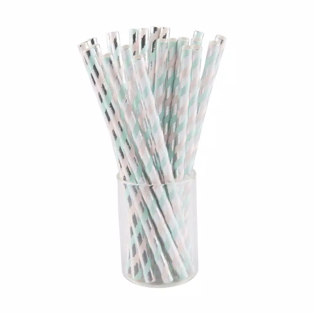 Sugar Plum Party 50-Piece Blue and Pink Assorted Disposable Paper Cocktail Straws