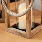 StyleWell Natural Mango Wood Candle Lanterns with Rope Handle, Set of 2 thumbnail 3