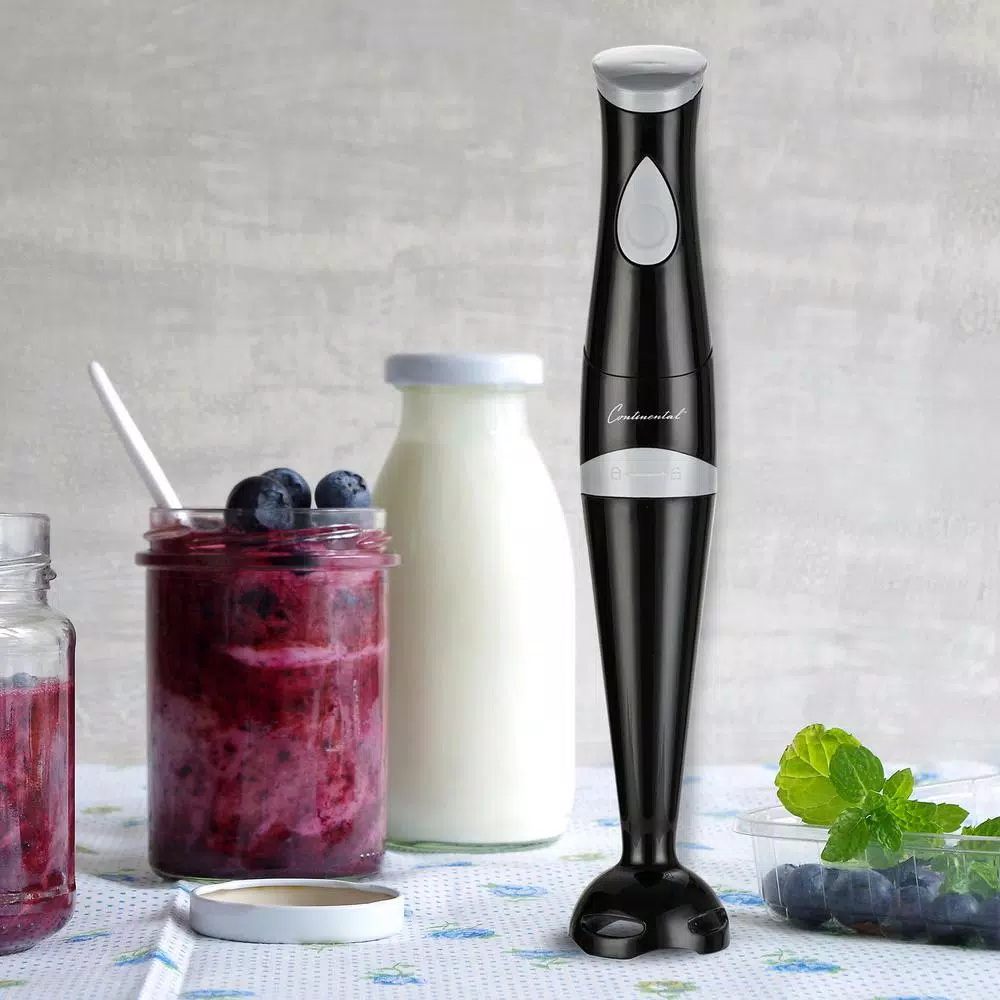 Continental Electric 150W Single Speed Black Immersion Hand Blender with Stainless Steel Blades