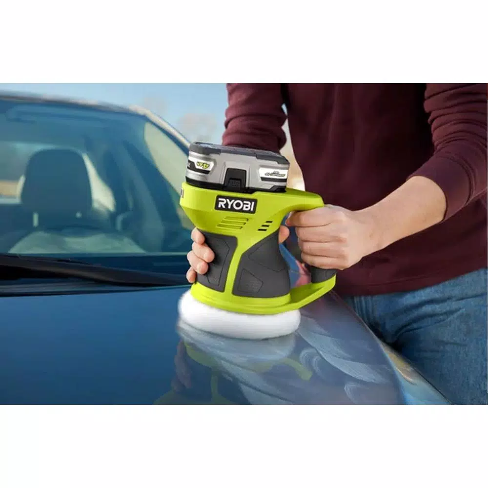 RYOBI 18V ONE+ 6 in. Cordless Buffer Tool Only with 2-Piece Microfiber and Synthetic Fleece Bonnet Set