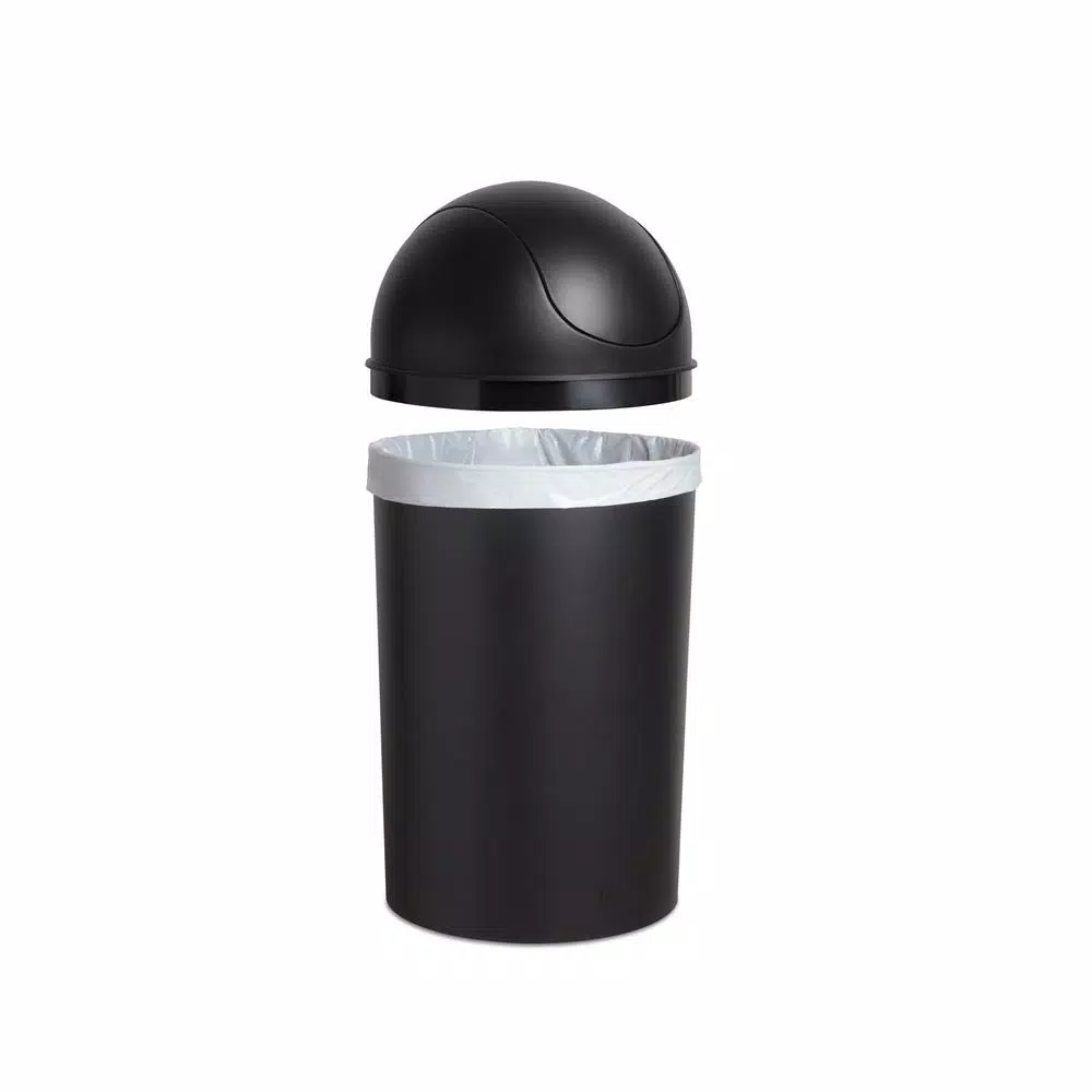 Umbra Grand 10.25 Gallon Plastic Waste Basket with Swing-Top Lid, Black