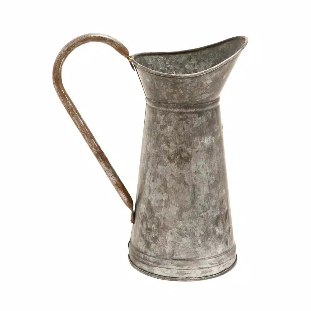 LITTON LANE 10 in. x 12 in. Gray and Rust Brown Hammered Tin Watering Jug Decor