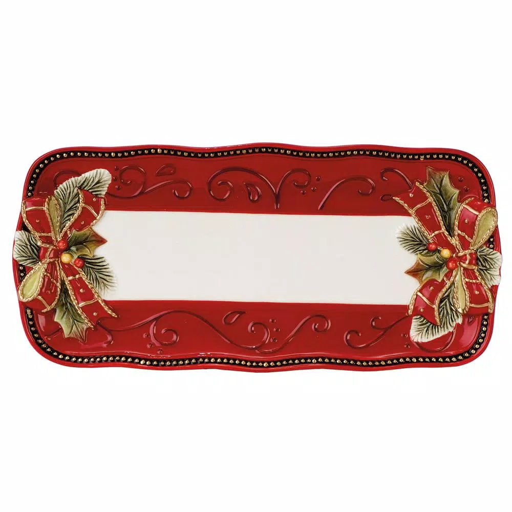 FITZ and FLOYD Damask Holiday Hand Painted Earthenware Bread Tray