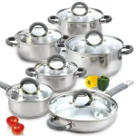 Cook N Home 12-Piece Stainless Steel Cookware Set with Tempered Glass Lids thumbnail 1