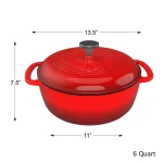 Classic Cuisine 6 Qt. Round Cast Iron Enamel Nonstick Casserole Dish with Lid, Red thumbnail 2