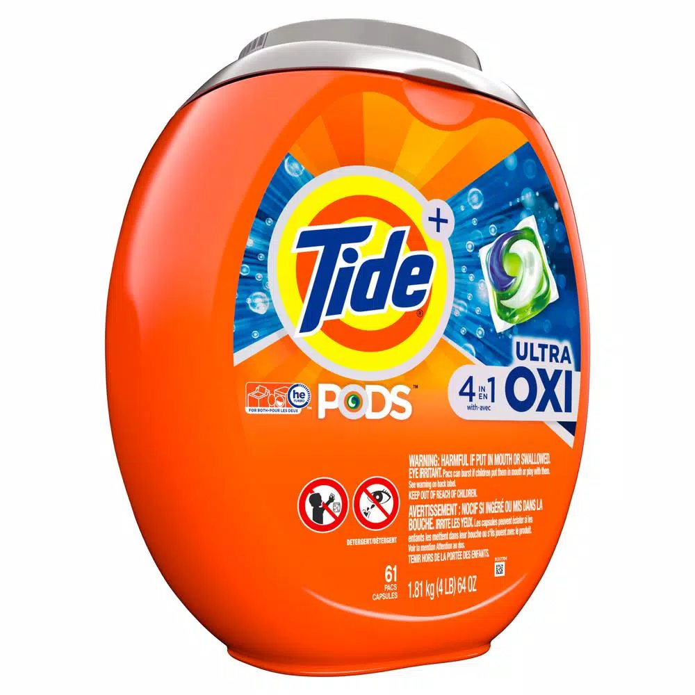 Tide PODS Ultra OXI Laundry Detergent Pods, 4-in-1 Stain Remover & Color Protector, HE Compatible, 61-Count