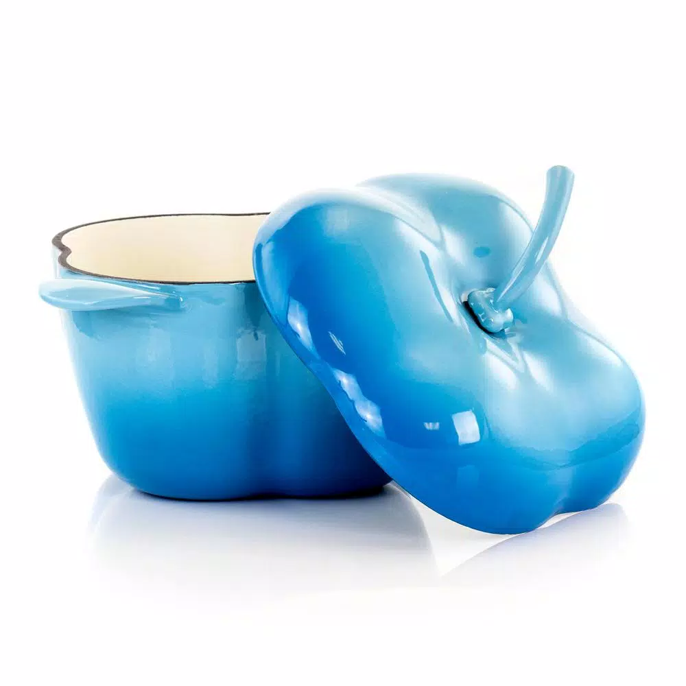 MegaChef 3 Qt. Pepper Shaped Enameled Cast Iron Casserole Dish, Blue
