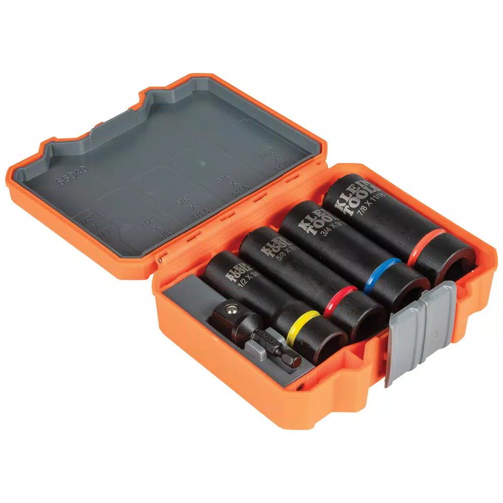 Klein Tools 2-In-1 Impact Socket Set, 5-Piece SAE Socket Set with 1/2 in. Drive and Adapter
