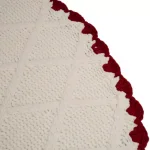 Glitzhome 52 in. White Knitted Chenille Christmas Tree Skirt with Red Trim and Pompoms thumbnail 4
