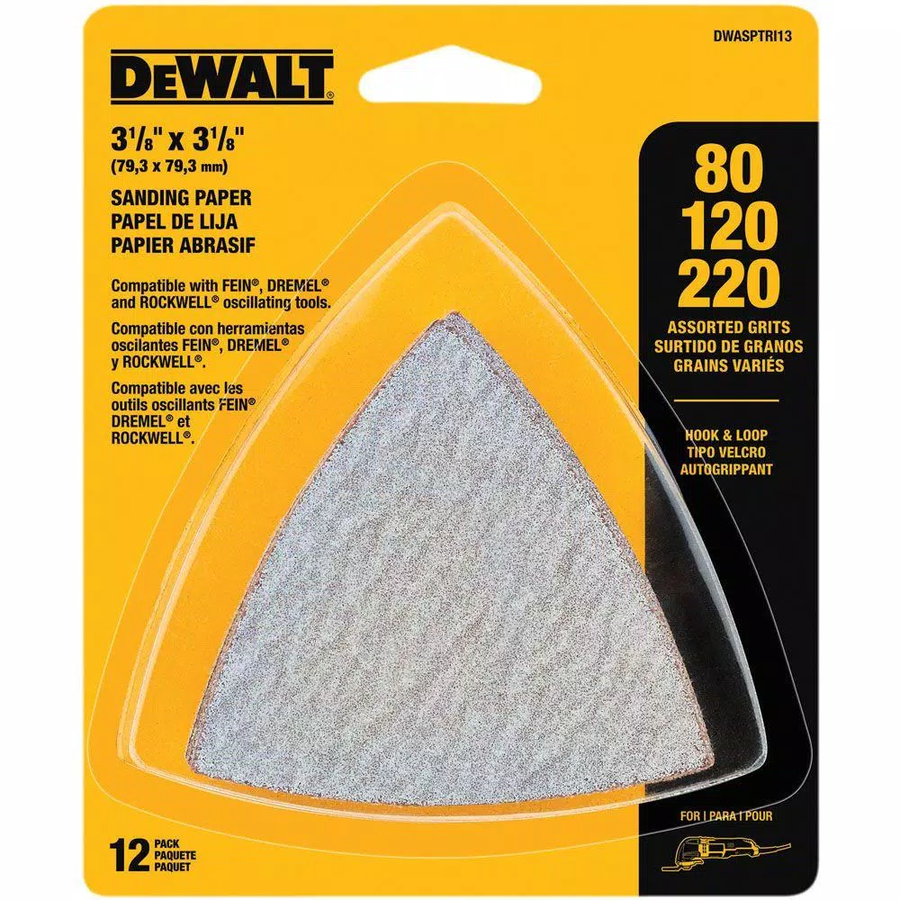 DEWALT DWASPTRI3 Hook-and-Loop Triangle Sandpaper Assortment, 36-Piece
