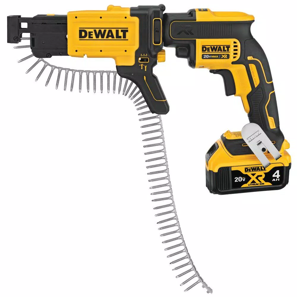 DEWALT 20V MAX XR Cordless Brushless Drywall Screw Gun Kit with Collated Attachment, 2 Batteries & Charger