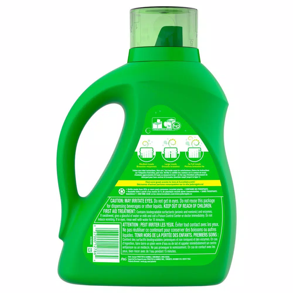 Gain Original Fresh Scent Liquid Laundry Detergent, HE Compatible, 100 oz (64 Loads)