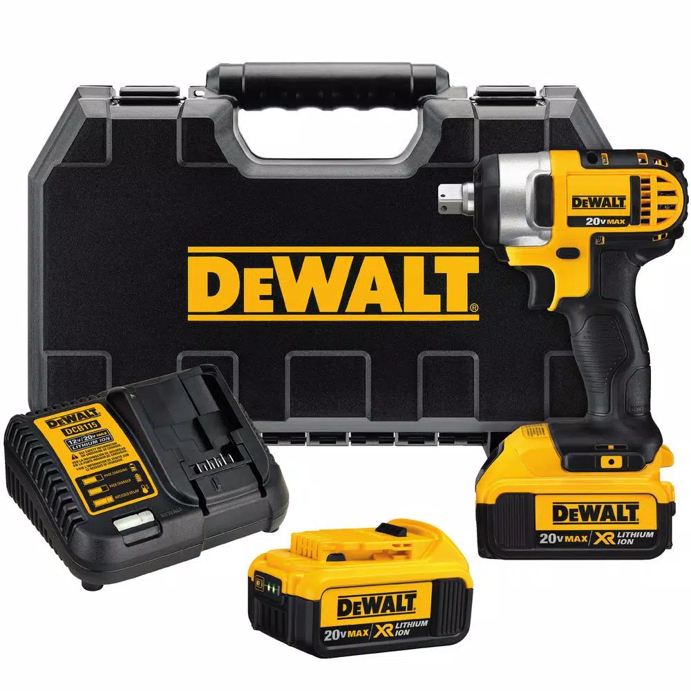 DEWALT 20V MAX Cordless 1/2 in. Impact Wrench Kit with (3) Batteries & Charger