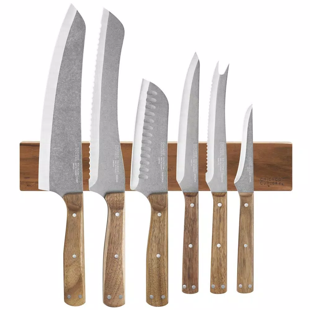 Chicago Cutlery Rustica 7-Piece German Stainless Steel Knife Set with Natural Acacia Wood Magnetic Block