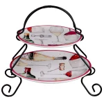 Certified International Napa 9 in. 2-Tier Multicolored Ceramic Wine Themed Serving Tray thumbnail 1