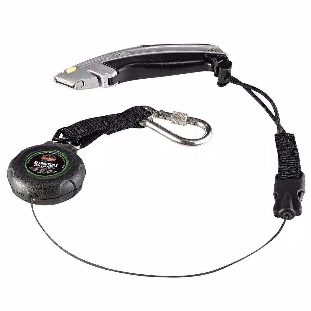 Ergodyne Squids 3001 Standard Black Retractable Tool Lanyard with Single Carabiner and Loop End (2 lb Capacity)