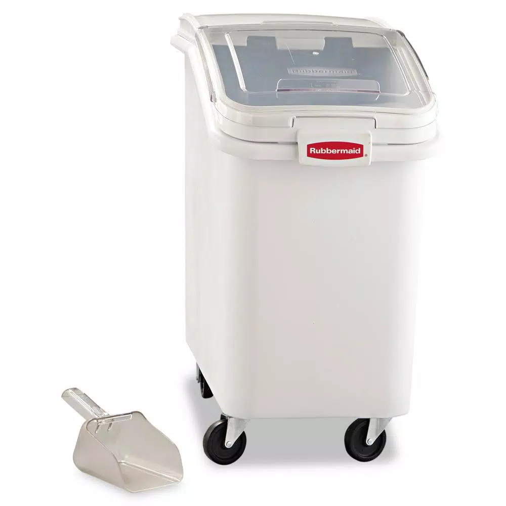 Rubbermaid Commercial Products ProSave 26.2 Gal. White Mobile Ingredient Bin with Casters