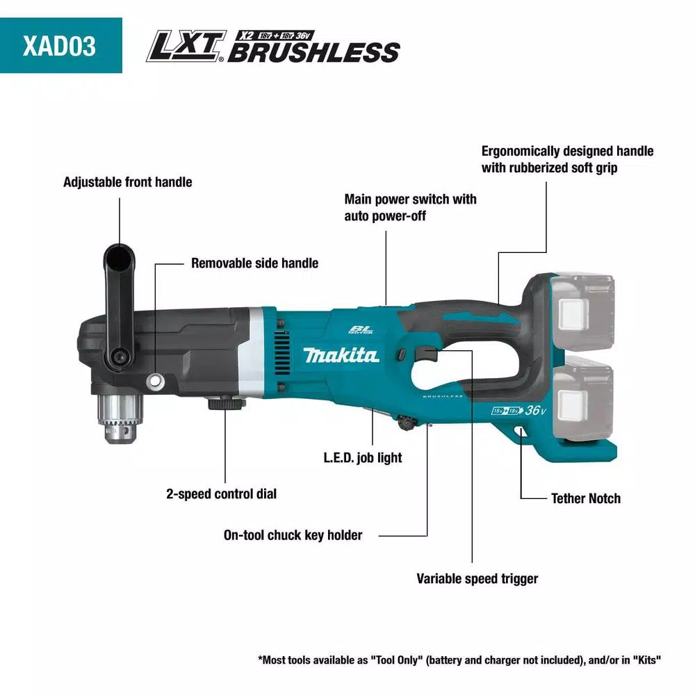 Makita 18V X2 LXT Brushless Cordless 1/2 in. Right Angle Drill Kit (36V) with 2 5.0 Ah Batteries