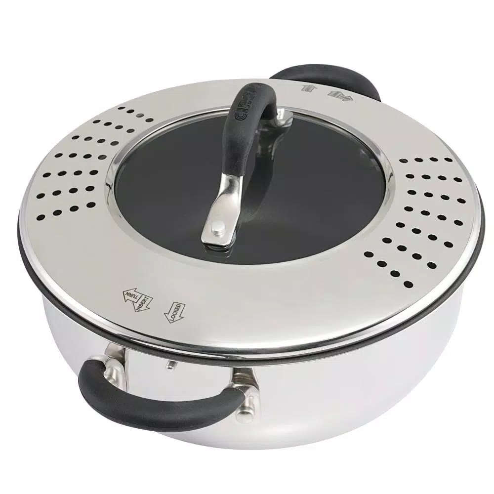 Circulon Momentum 4-Quart Stainless Steel Nonstick Casserole with Locking Straining Glass Lid