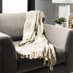 Safavieh Voleta White and Gold Striped Cotton Throw Blanket with Fringe thumbnail 2
